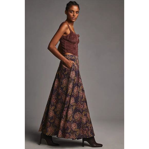 New Anthropologie The Odells Nina Floral Maxi Skirt $248 SMALL Purple - Picture 4 of 5